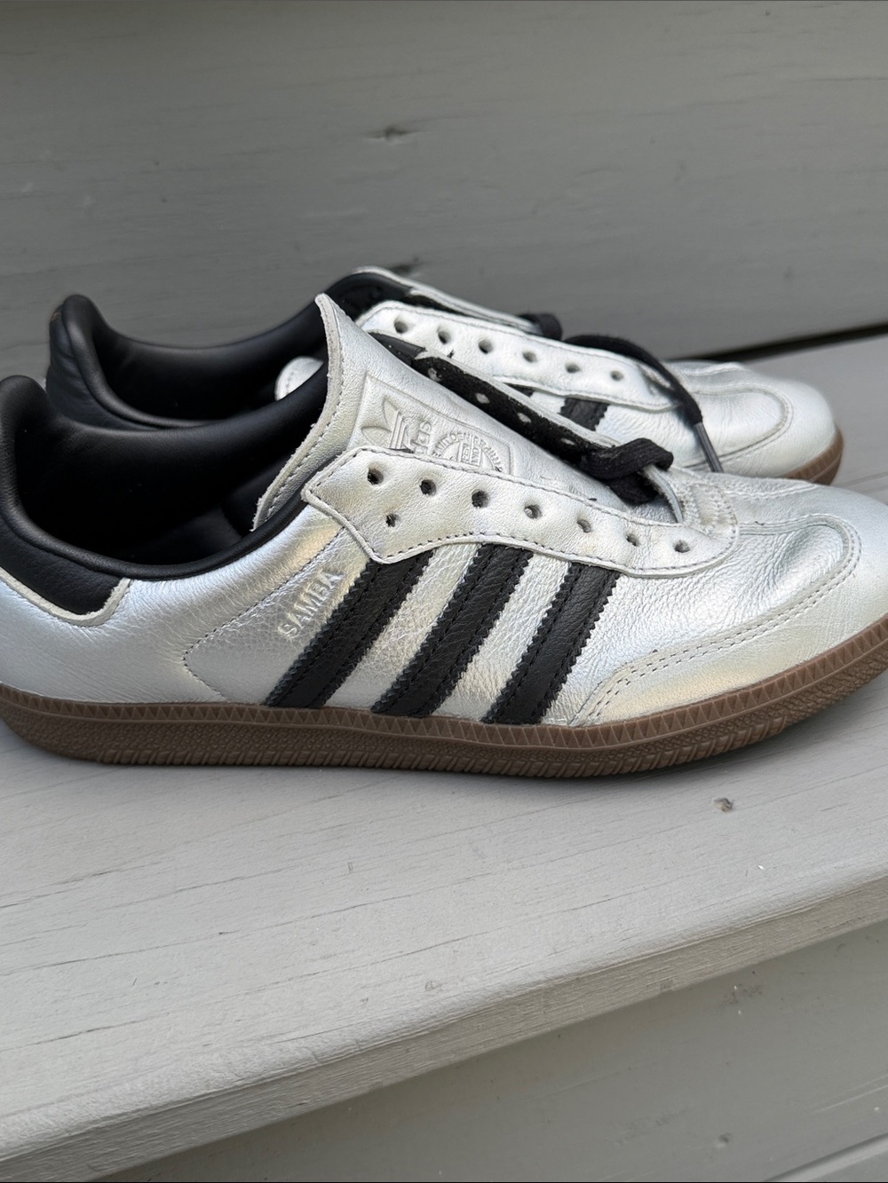 Adidas  Women’s Samba Silver & Black Leather Sneakers